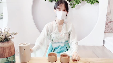 粉色情人常青树前汉服妹